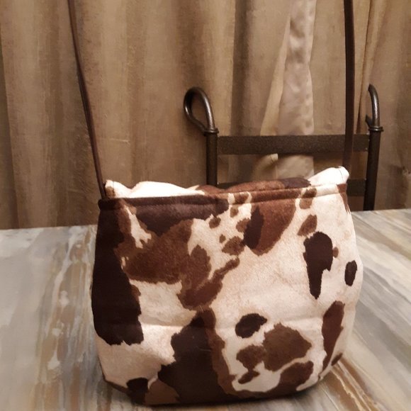 Classic Western Cow hide Print Crossbody Purse Shoulder bag Flip Top Brown Small - Picture 8 of 8